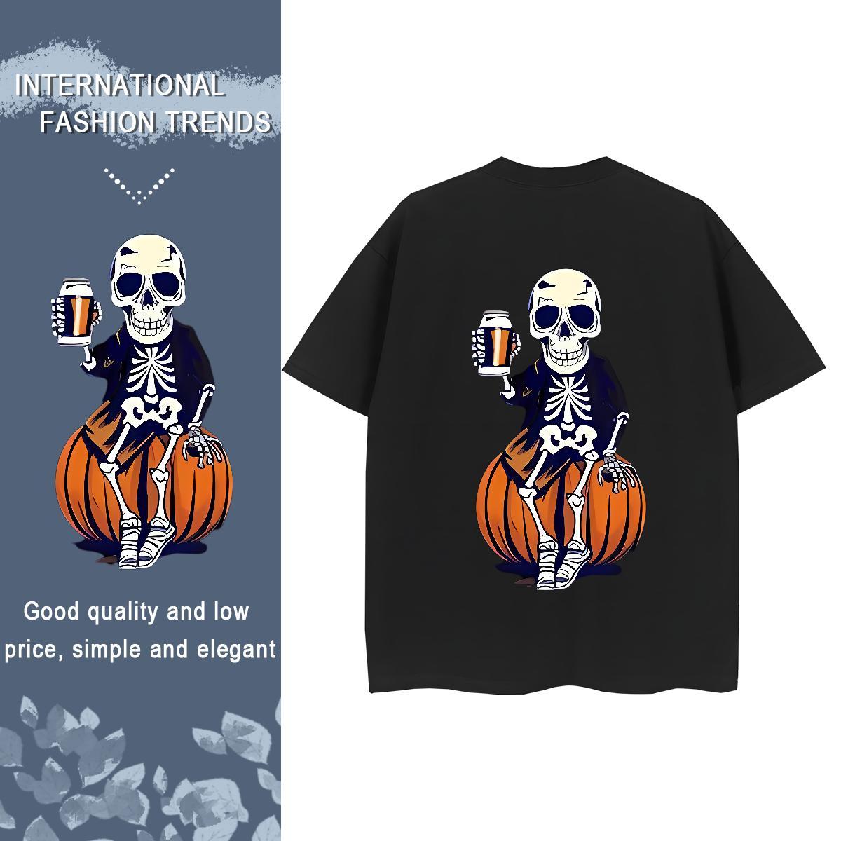 2024 Casual T Shirt For Woman 230g Pure Cotton O Neck Short Sleeves Hip Hop pumpkin Tshirt for Man Woman Popular Anime Print Tops Tees