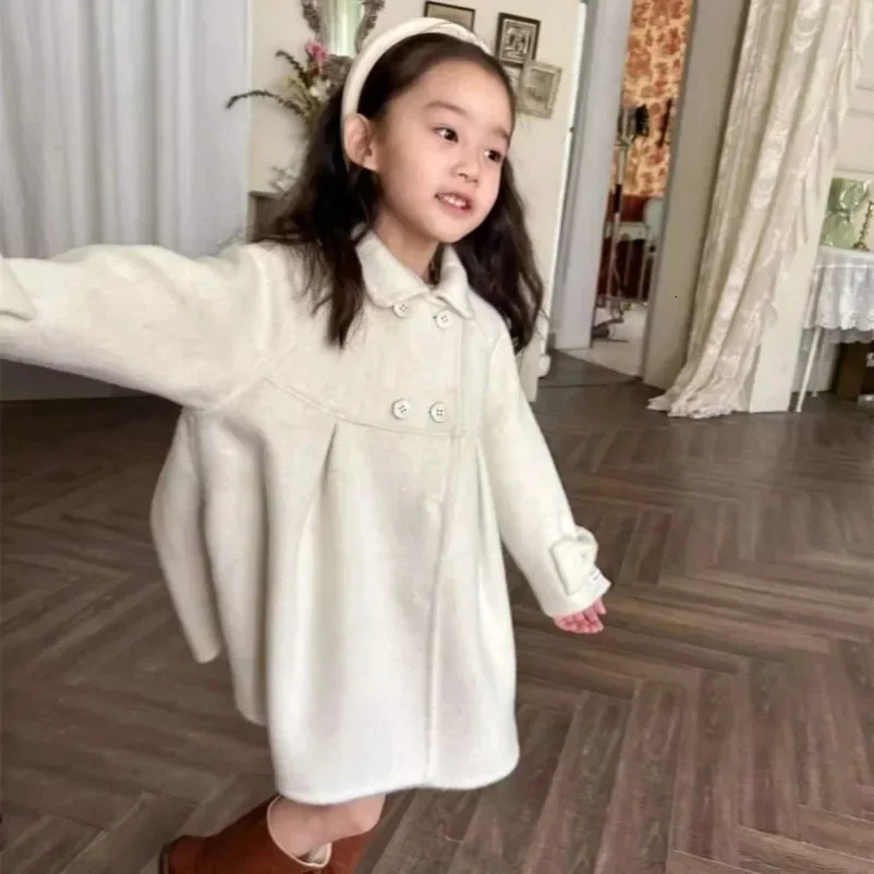 Girls Woolen Coat Overcoat Jacket Windbreak Beige Warm Thicken Winter Cotton Teenagers Outwear Childrens Clothing 241014