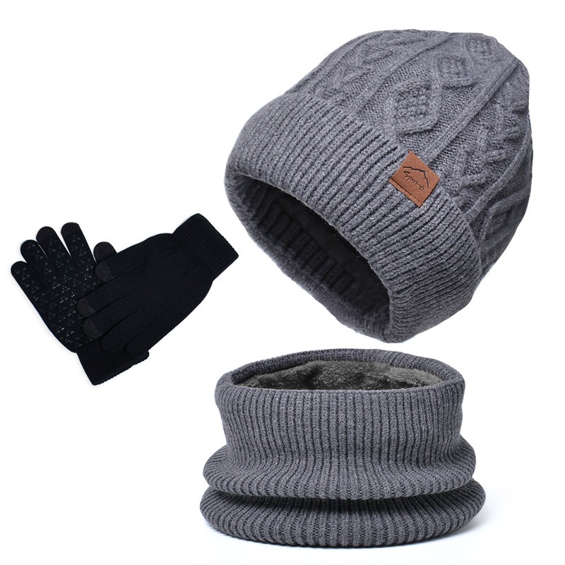 Winter Warm and Velvet Hat Glove Neck Set Winter Cold resistant Knitted Hat European and American Men's Knitted Hat