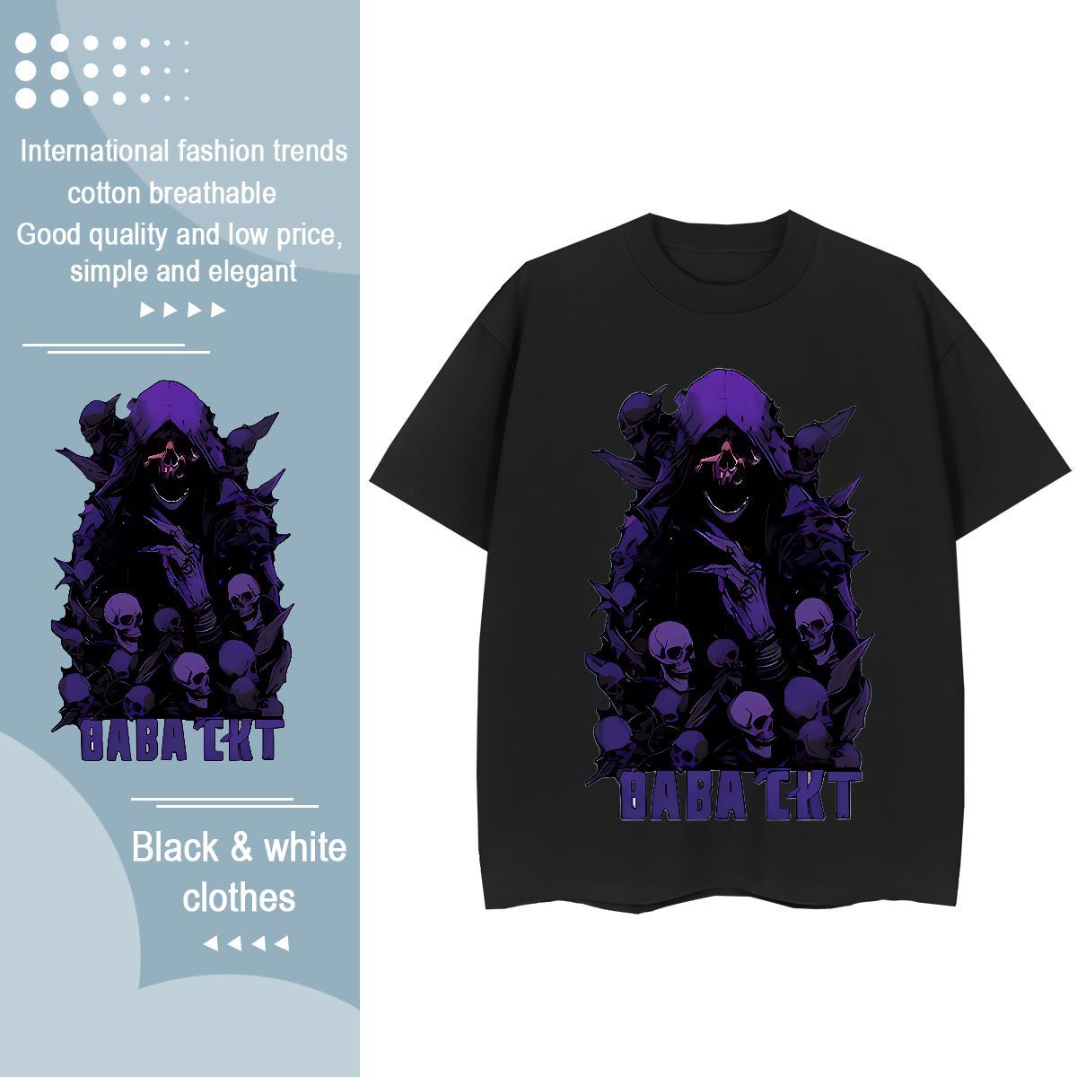 2024 Casual T-Shirts 230g Pure Cotton Breathable Short Sleeve Casual Beach skull Unisex Tshirts Loose Cartoon Printing L-4XL Tees Shirts