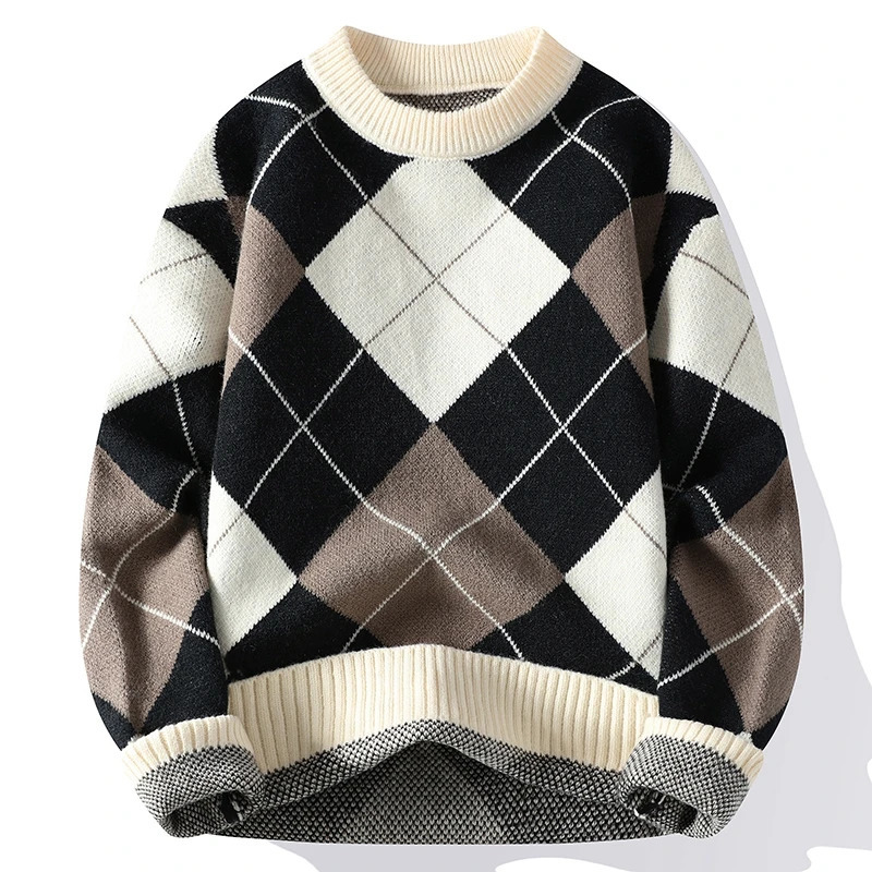 Winter Fashion Argyle Sweater Mens Korean Street Clothing High end Thick Warm Mens Sweater Casual Mens Christmas Set 241011