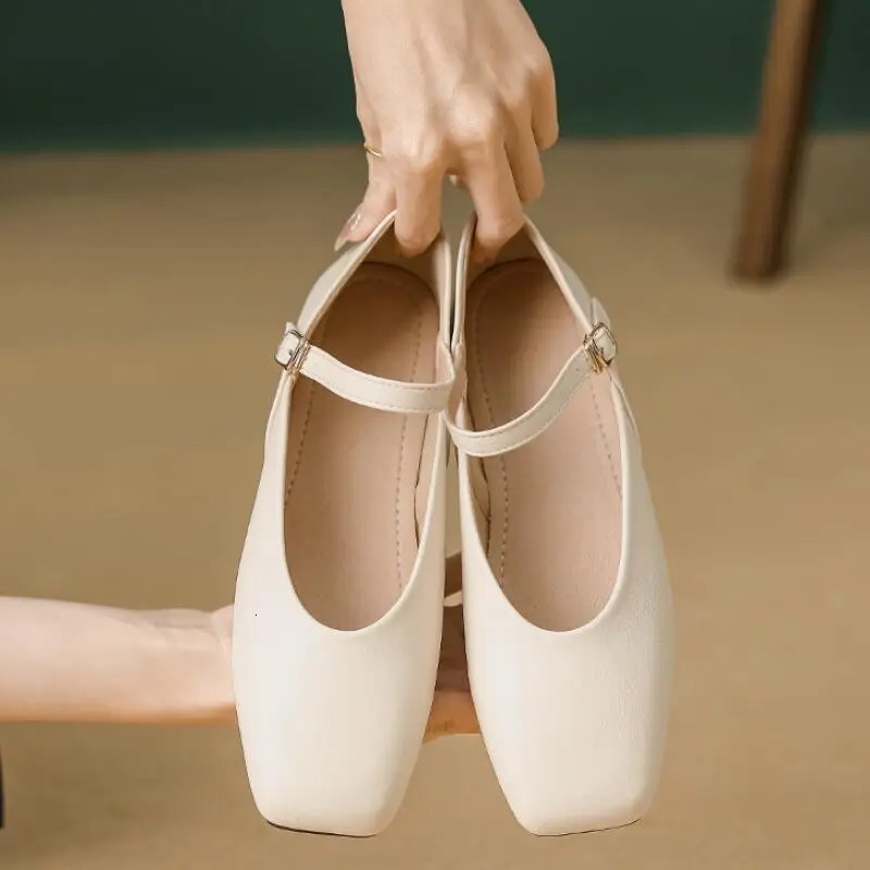 Women Flat Heel Fashion Square Toe Ladies Casual Mary Jane Shoes Shallow Comfort Soft Sole Ballet New Mujer Size 44 241014