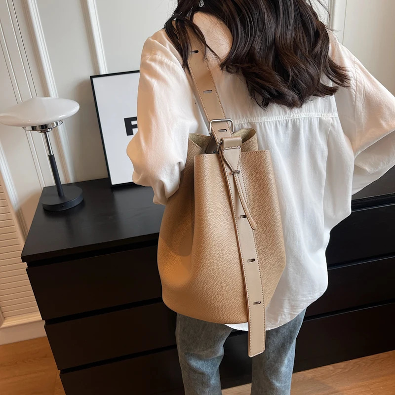 MOODS Retro Shoulder Bucket Bag Sets For Women 2IN1 Solid Color Large Capacity Cross Body Shopper 2024 Handbags 241011