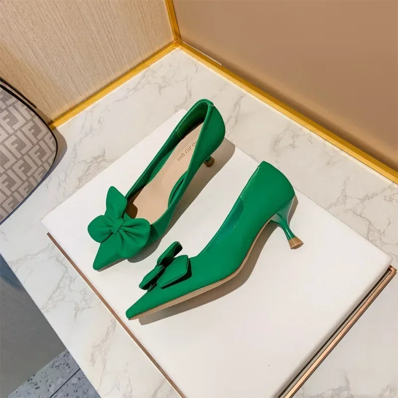 Bow-knot Womens Pumps Fashion Slip-on High Heels Sexy Pointed Office Shoes Solid Color Shoes Modern Party Dress Pumps 241014
