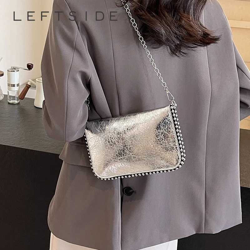 Womens Small Chain Shoulder Bag Korean Fashion New Trend Womens Silver Ten Font Bag Y2K Handbag and Wallet M241014
