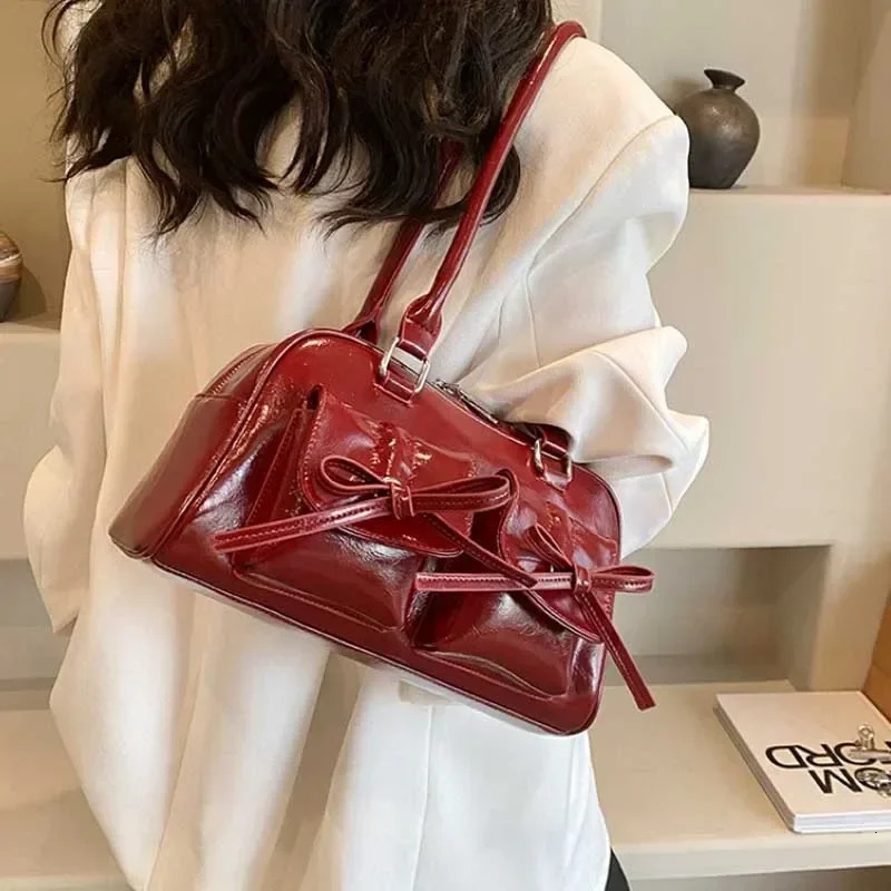 Free Shipping Cute Bow Tie Underarm Bags For Women Y2K Korean Fashion Handbags And Purses Pu Leather Shoulder Er Bag Designer Bag Luxury Bag Tote Bag