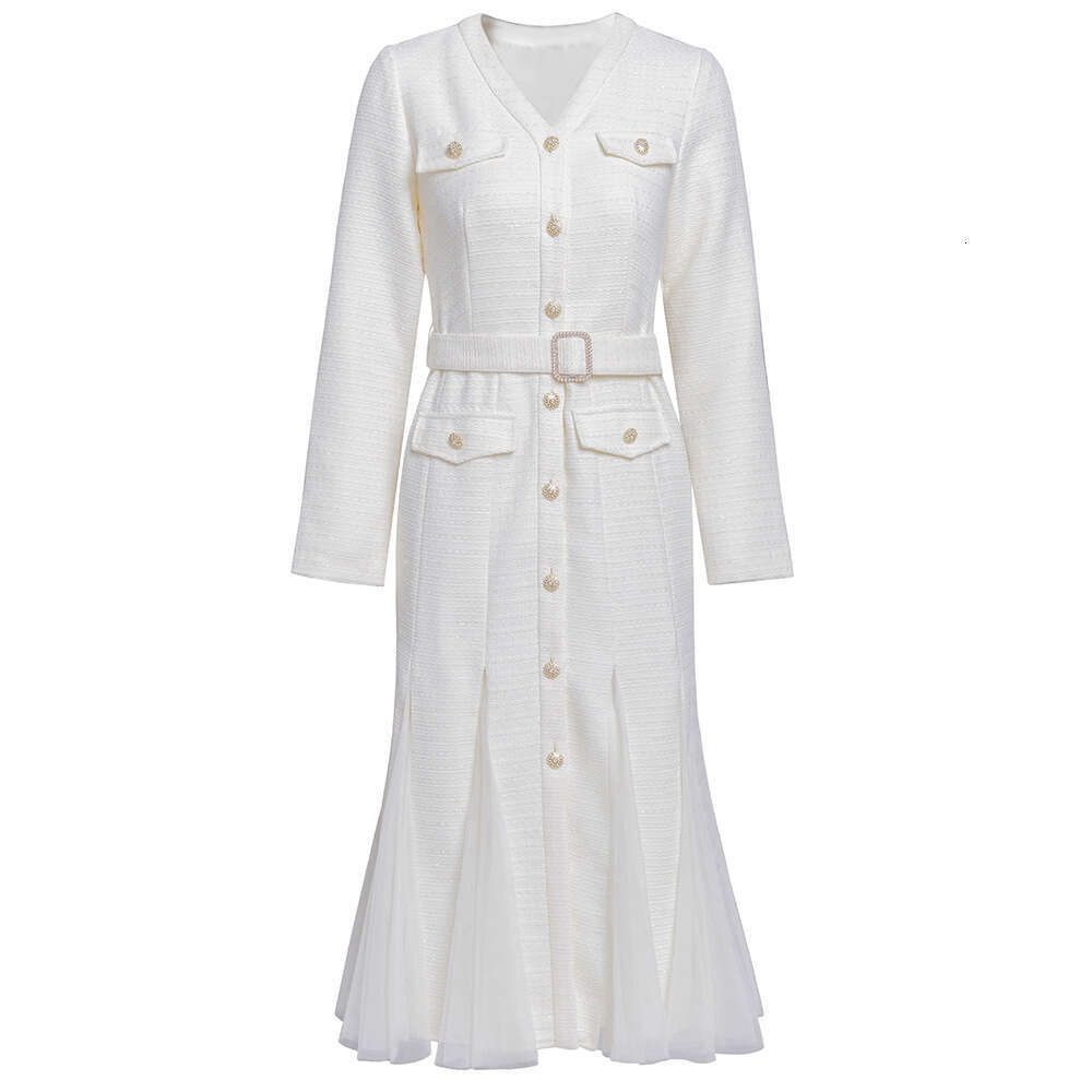 is Suitable for Slightly Overweight Dresses. 2024 Autumn and Winter New Style Has A Super Beautiful Temperament. the Coarse Tweed Spliced Fish Tail Sk