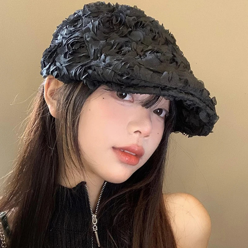 3D Rose Floral Beret Cap For Women Octagonal Hats Ladie sboy Caps Retro Gatsby Hats Hip Hop Berets Cabbie Beret Male Gorras 241009