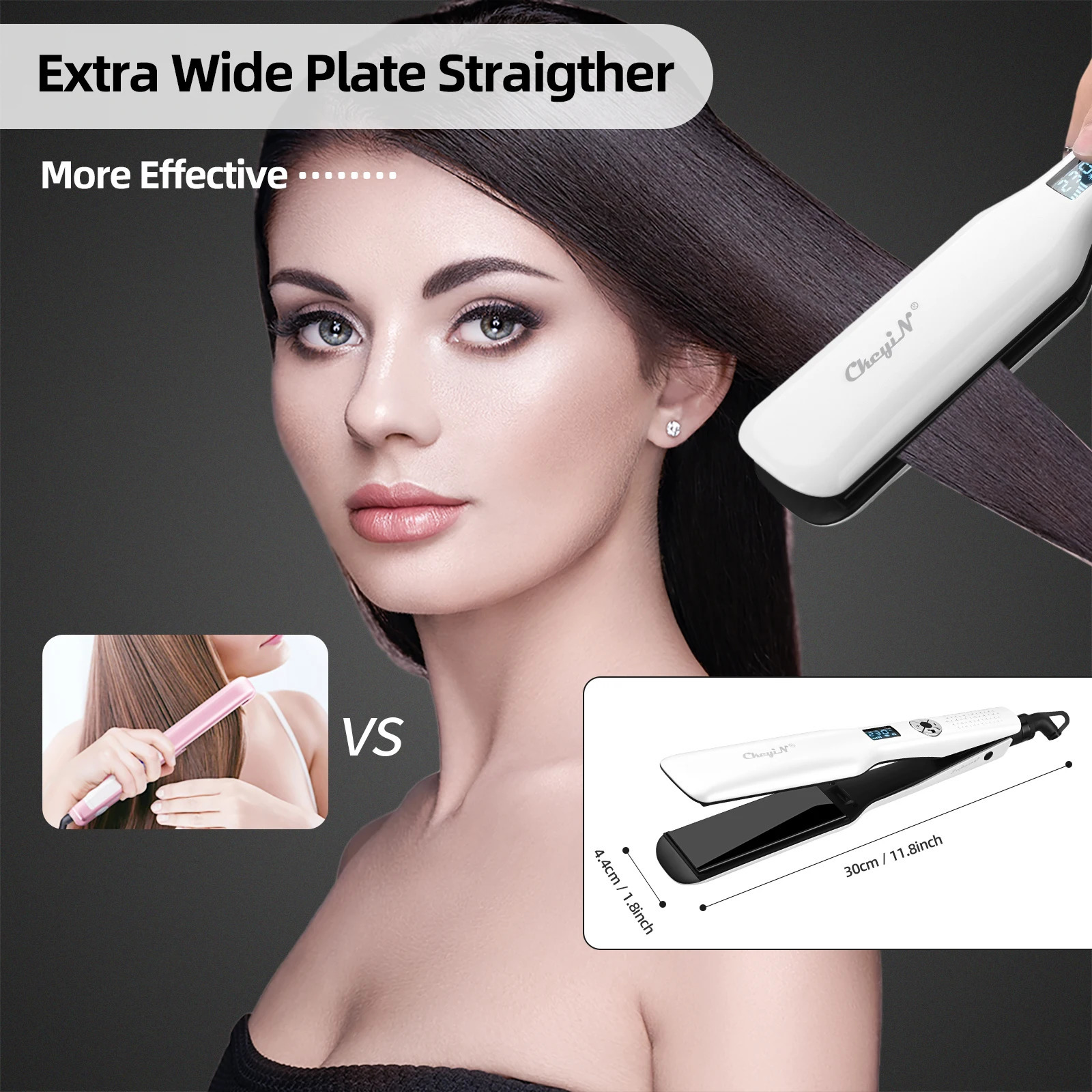 CkeyiN 44mm Tourmaline Ceramic Hair Straightener LCD Display Fast Heating Flat Iron Adjustable Temperature Straightening Iron 241014
