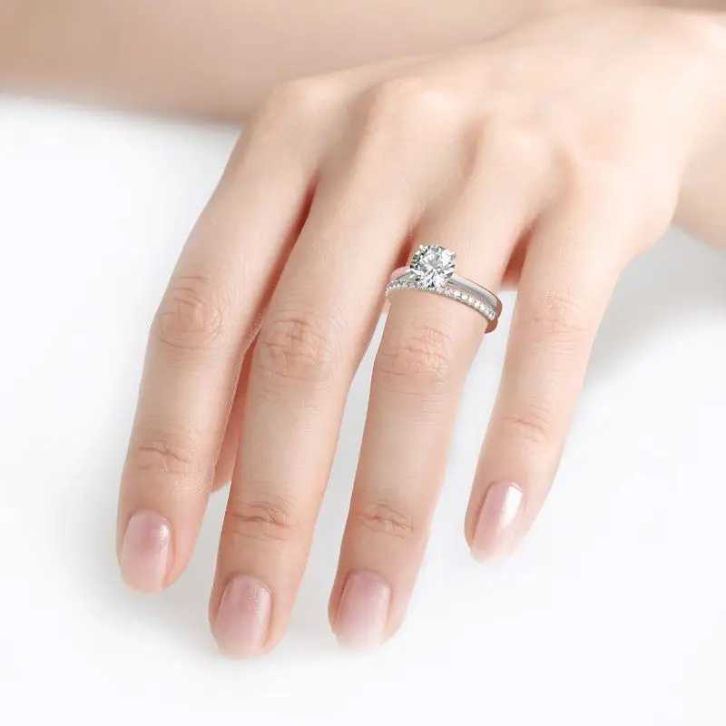 ANZIW 2 Carat All Moissanite Ring Bridal Sets Silver 925 Solitaire Engagement Wedding Rings Stackable Eternity Bands for Women