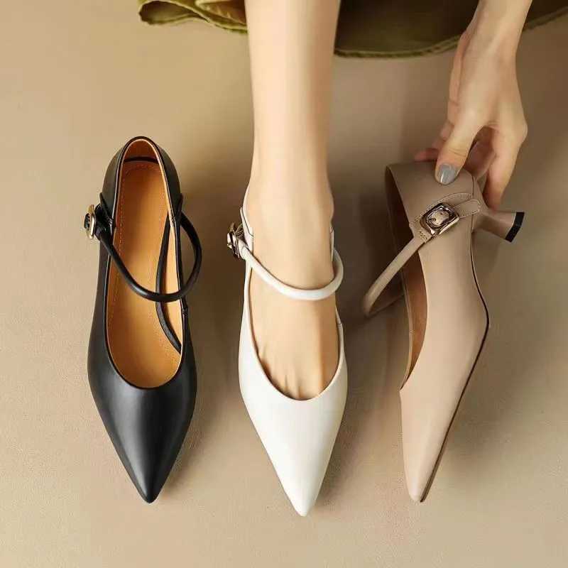 High Heels Women 2024 New Genuine Leather Spring Shoes Women Fashion Womens Dress Shoe Metal buckle shoesLX241014