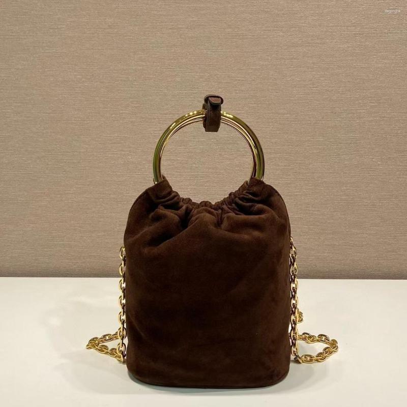 Drawstring 2024 Autumn And Winter Metallic Ring Frosted Lambskin Cyber Celebratory Bucket Bag fe5f