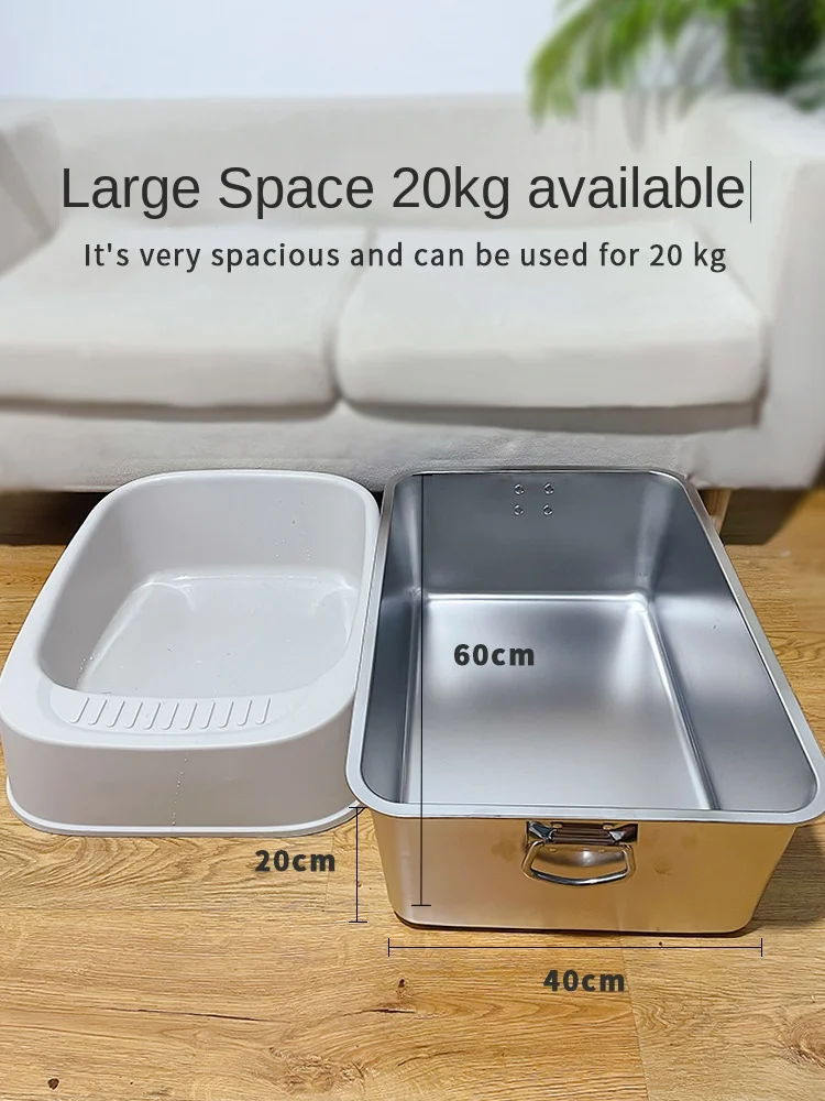 Stainless Steel Litter Box Super Big Cat Toilet King Size Giant Sand Kitten Special Anti-splash Huge