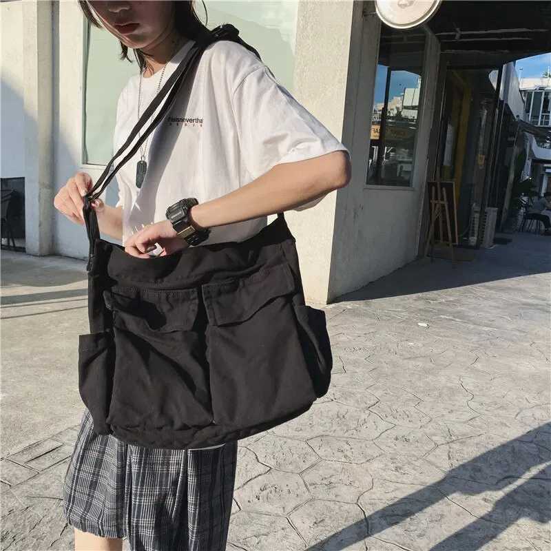 Womens retro handbag canvas youth shoulder bag messenger bag womens casual handbag cross body wallet M241014