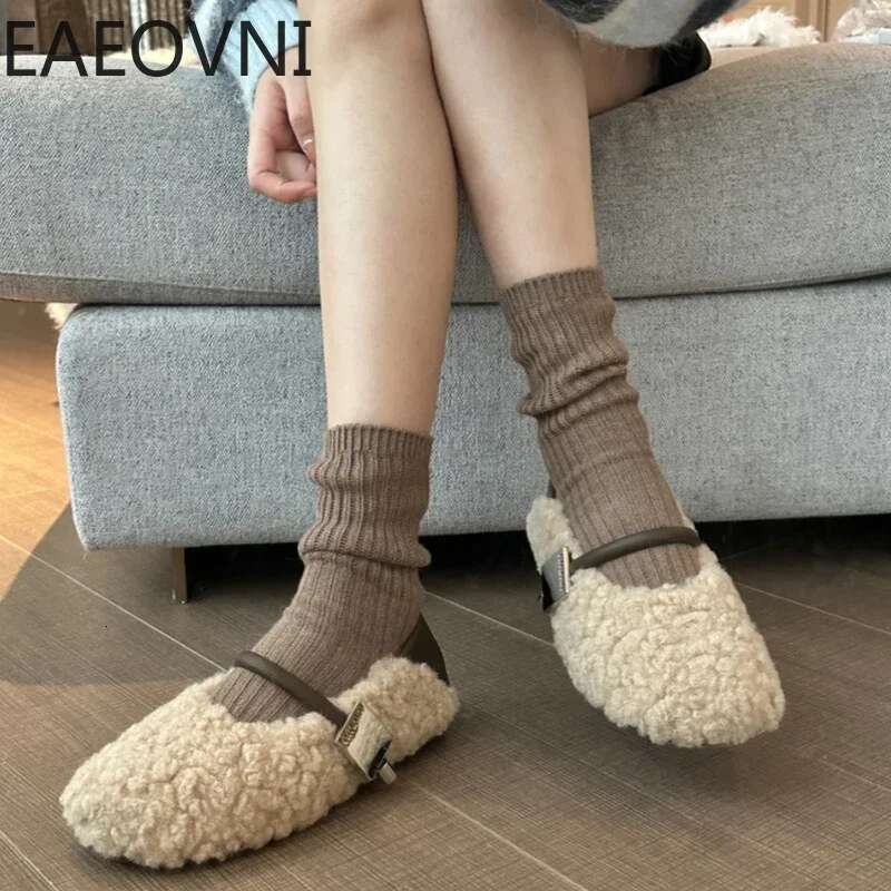 Spring Women Warm Cotton Flat Fashion Round Toe Shallow Slip On Ladies Ballerinas Soft Casual Outdoor Laofer Shoes free shipping shoes