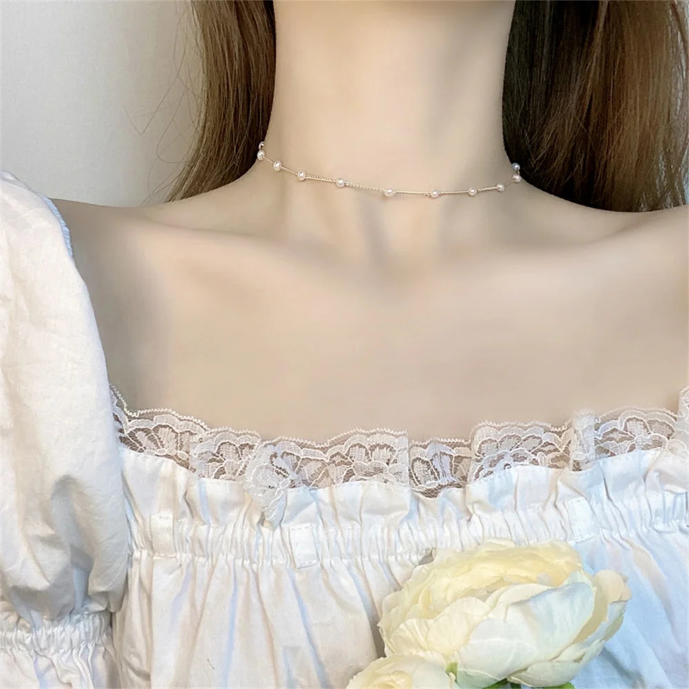 Wus Beaded Necklace Love Pearl Gothic Versatile Short C 241014