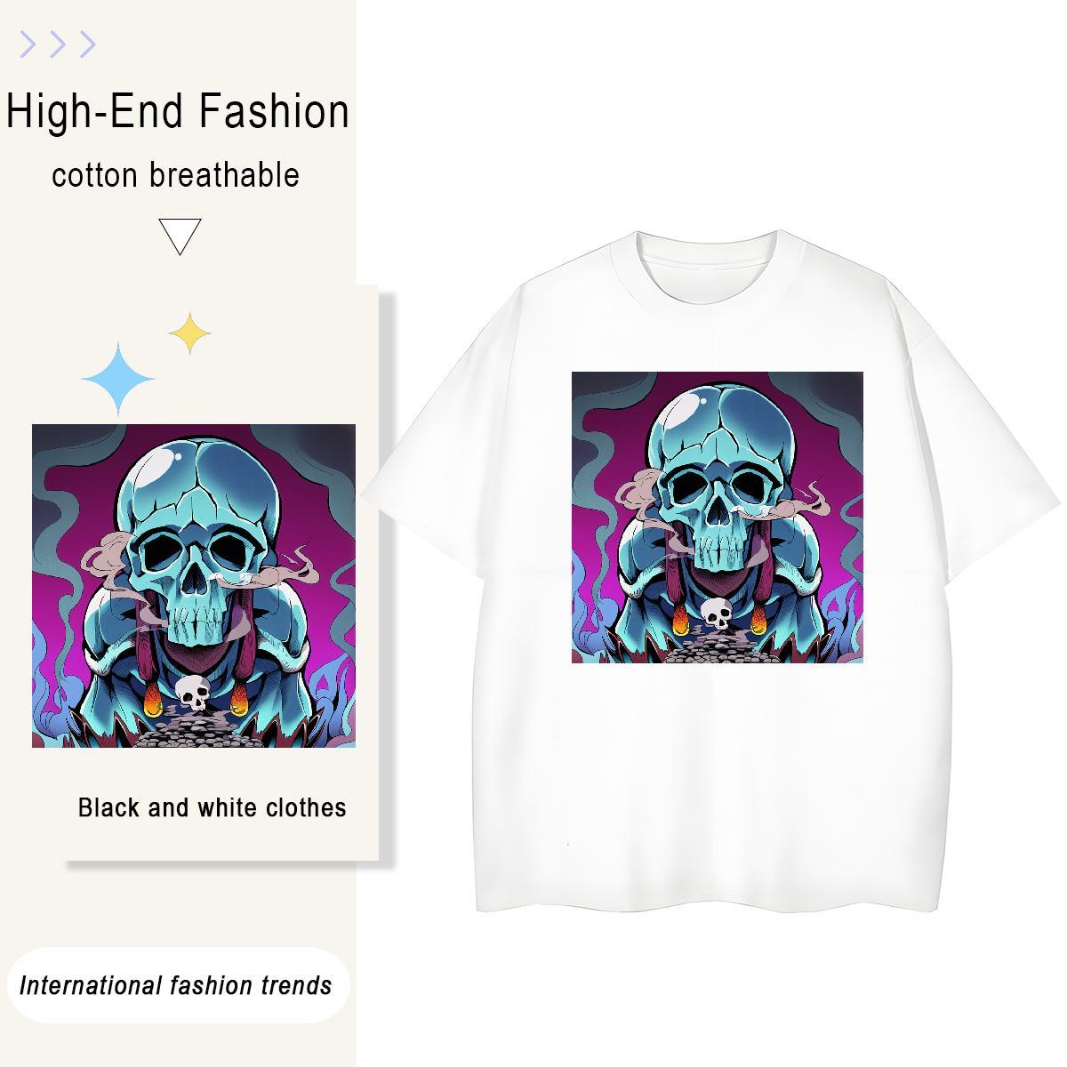 New Arrival T Shirt For Woman 230g Pure Cotton Crew Neck Home Outdoor skull Unisex Tshirts Nice DIY Anime Printed Clothes Shirt