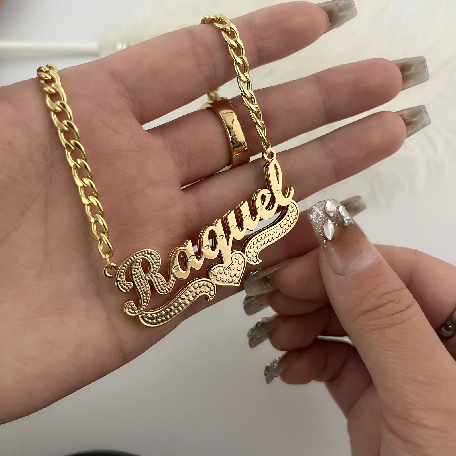 Custom Double Nameplate Necklace With Heart Personalized Double Layer SingleTone Heart Name Pendant Handmade Heart NK Chain Gift 241014 - view 5