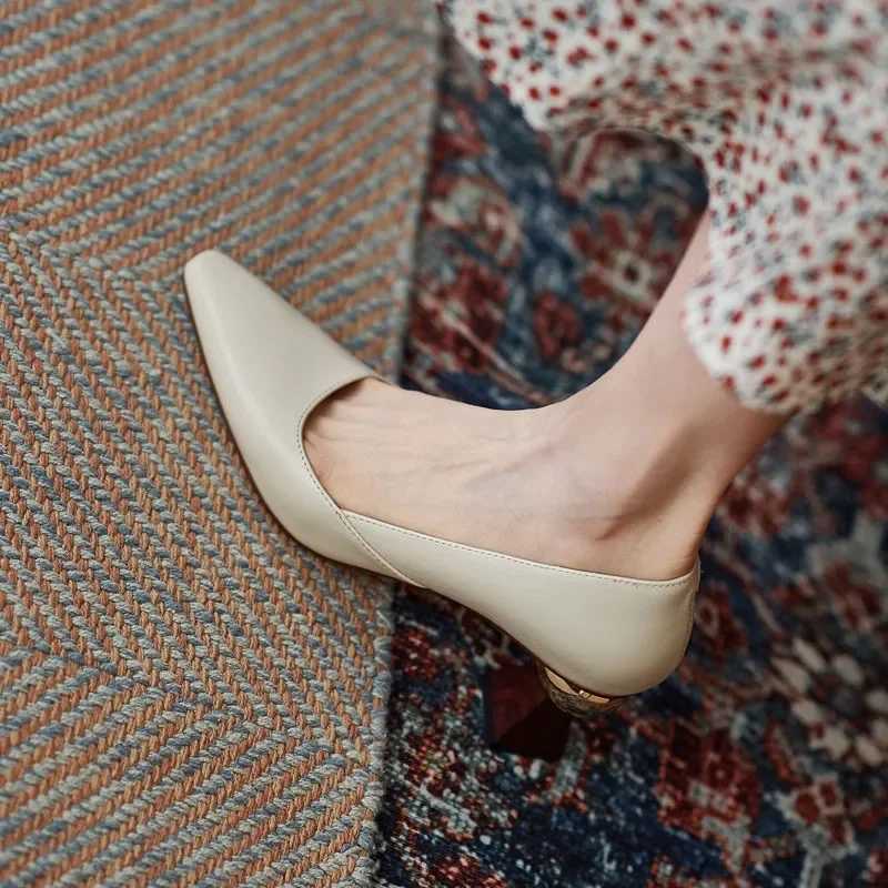 Handmade Leather Women Pumps Sexy Pointed Toe Chic Stylish Office Working Shoes Strange High Heel Stilettos Black Dress ShoesLX241014