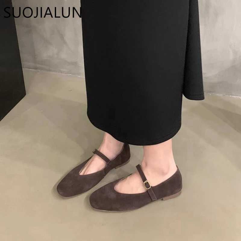 SUOJIALUN 2024 Autumn Women Flat Shoes Fashion Round Toe Ladie Ballerinas Shoes Soft Flat Heel Outdoor Casual Mary Jane ShoesLX241014