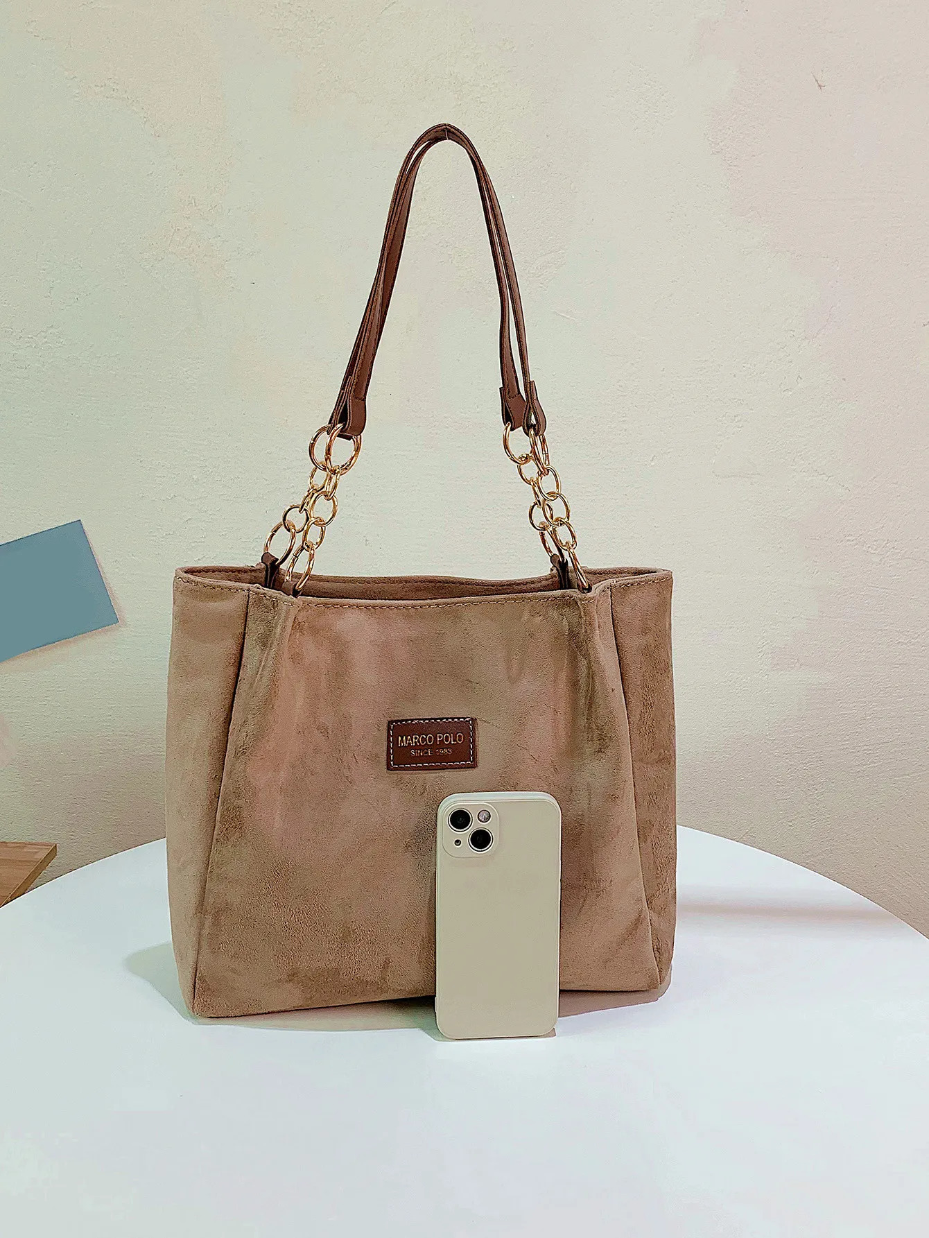 LargeVolume Suede Stylish Tote Bag For Ladies With One Shoulder 241011