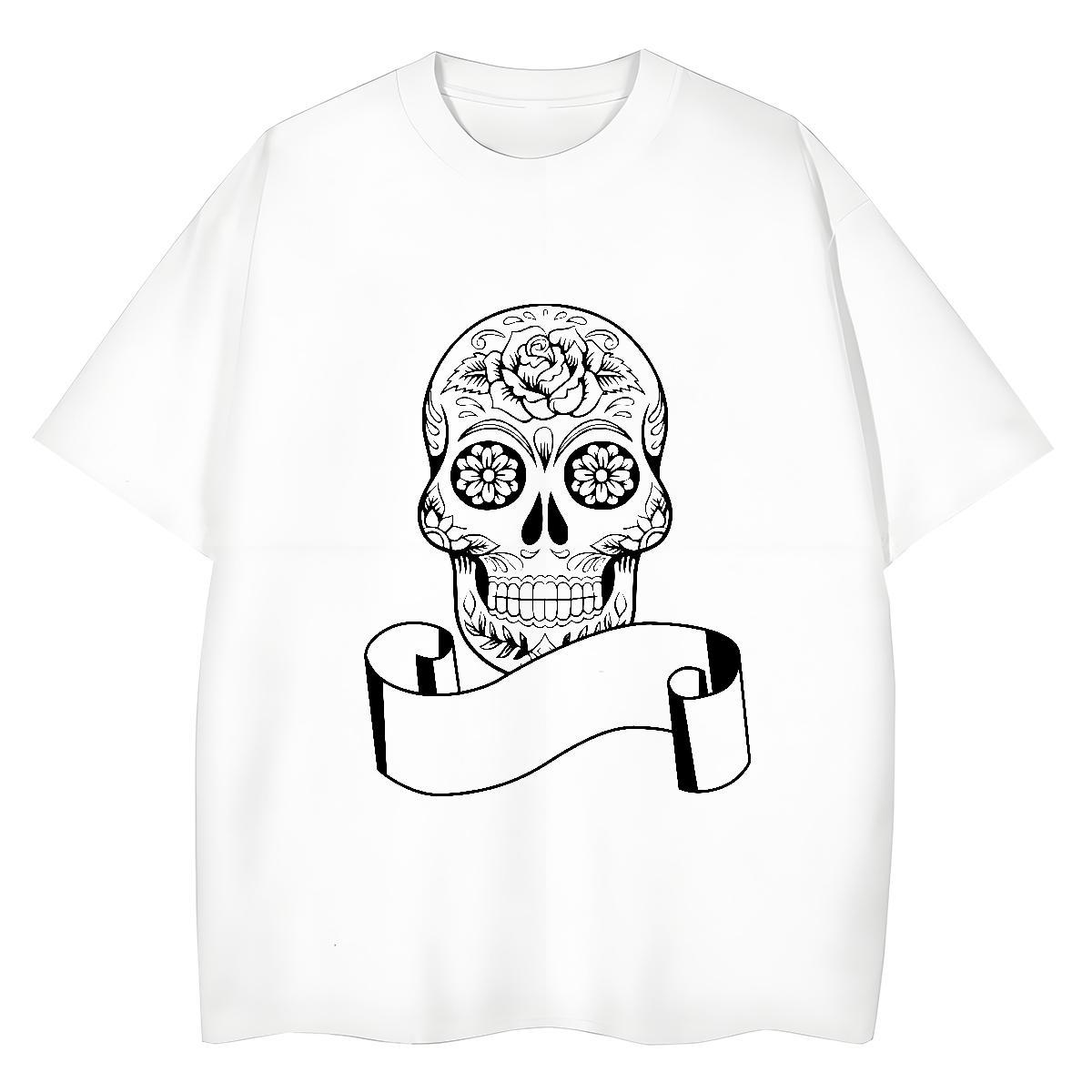 2024 Casual T-Shirts 230g 100% Cotton Breathable Soft Daily Wear skull Couples T Shirts High quality Plus Size Custom Top Shirts