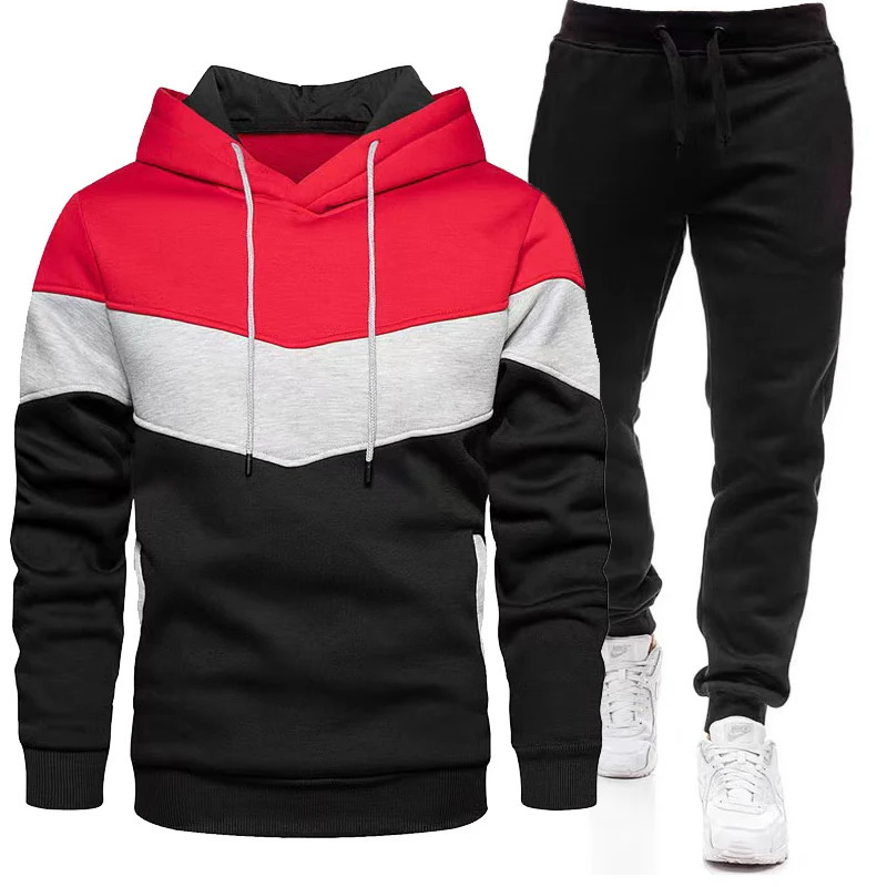 Mens Tracksuit Casual Jogging Suit Outdoor Set Hoodies Black Sweatpant 2pcs Fashion Warm contrasting colors Sportswear 241008