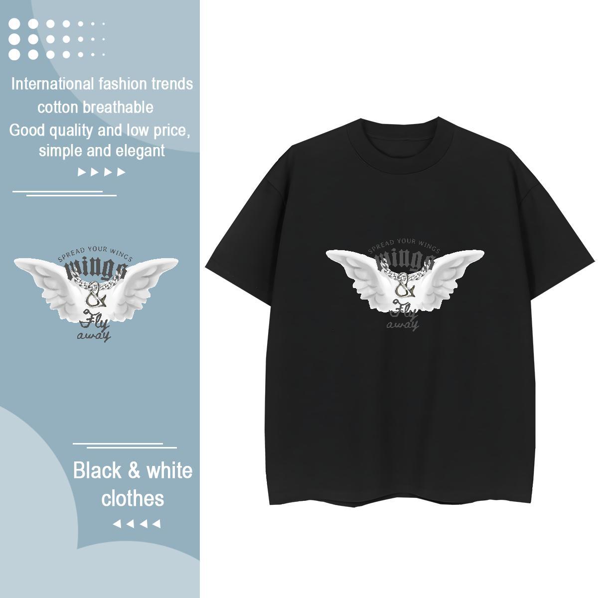 Fashion New T shirt 230g Cotton Short sleeve Soft Daily Outfit wing Lady T shirt Nice DIY Anime Printed Tops Shirt