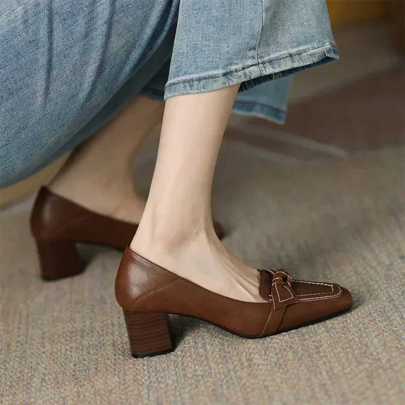 Women Bowknot High Heels Korean Autumn Fashion Elegant Square Toe Stiletto Chunky Heels Pumps Party Dress Casual ShoesLX241014