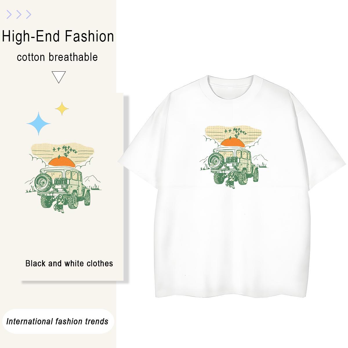 Custom Womens T Shirts 230g Cotton Comfortable Summer Casual car Woman Tshirt Popular Cartoon Floral Printing Polos