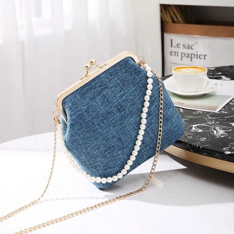 Womens pearl handbag womens wallet and handbag kiss lock chain strap crossover mini messenger bag M241014