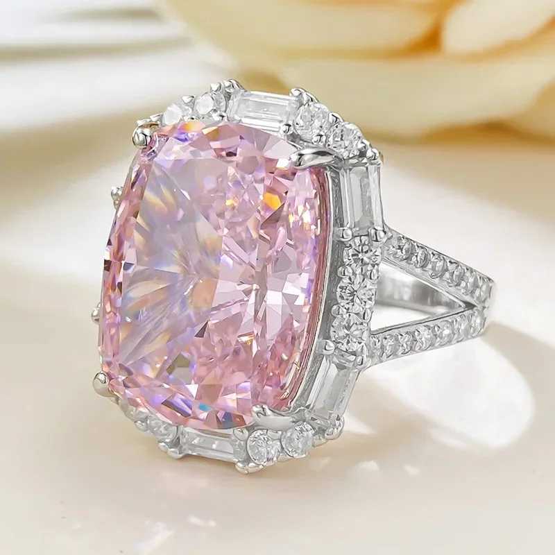Luxury 8ct Pink Moissanite Diamond Ring 100% Real 925 Sterling Silver Party Wedding Band Rings for Women Men Engagement Jewelry