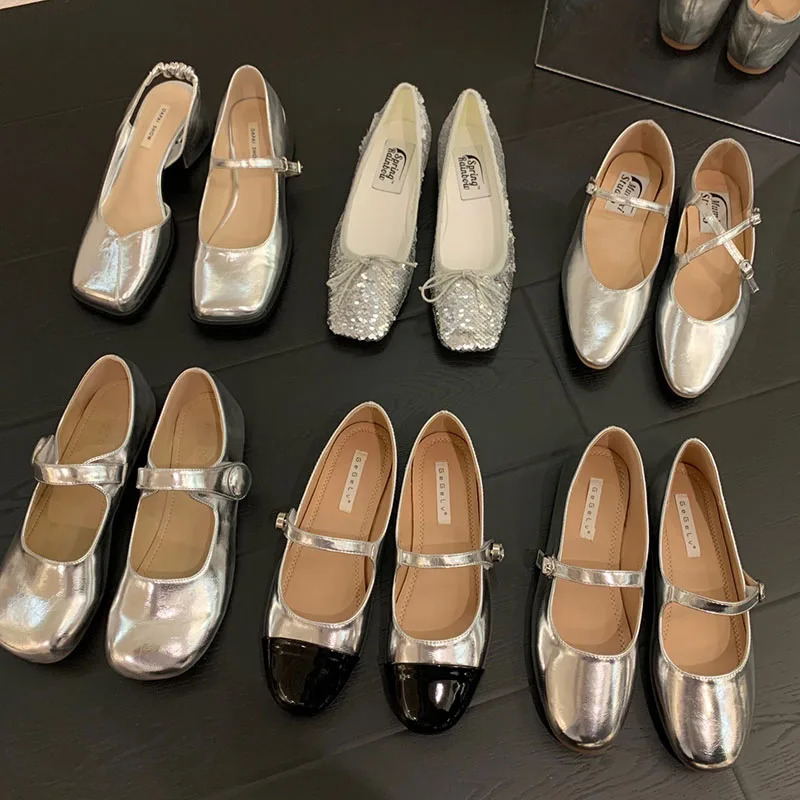 SliveSpring Women Flat Fashion Gold Round Toe Sahllow Ladies Elegant Mary Jane Shoes Soft Dress Ballerinas 241014