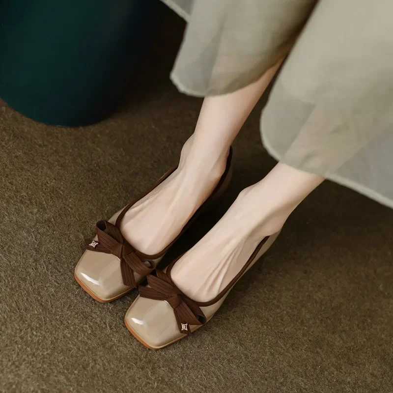 Women Casual Bowknot Flat Shoes Winter Fashion British Style Elegant Square Toe Stiletto Pumps Dress Mary Jane LoaferLX241014