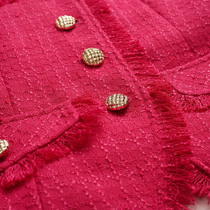 Rose Red Set Womens Fashion 2024 Autumn New Style Western Style Bag Hip Skirt Fashionable Tassel Woolen Coat Temperament Sexy Short Denim Dress