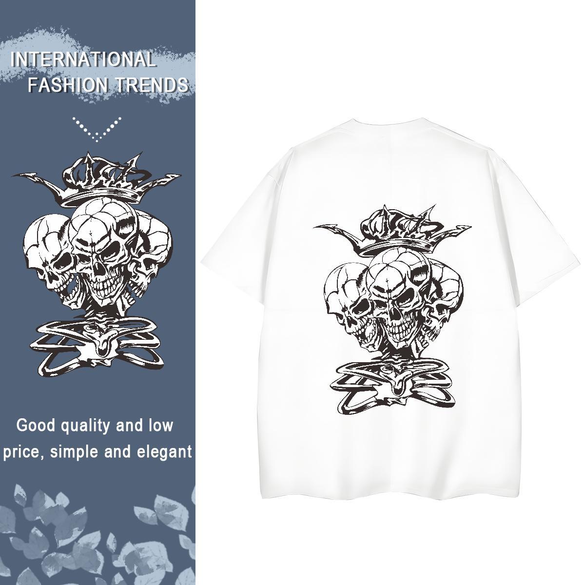 New Arrival Womens T Shirts 230g Cotton Round Neck Short Sleeve High Street Hip Hop skull Women Tees High quality White Plus Size Clothes