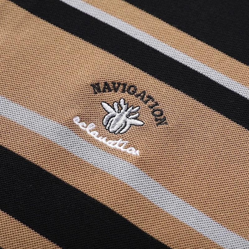 High end striped eternal sleep exotic spider embroidery polo shirt autumn fashion lapel T-shirt mens casual top 240930