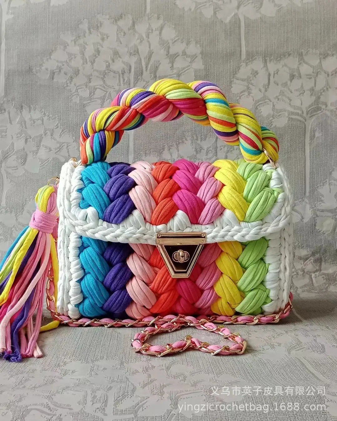 Womens shoulder bag handmade crochet womens fabric strap y ner handbag 241014
