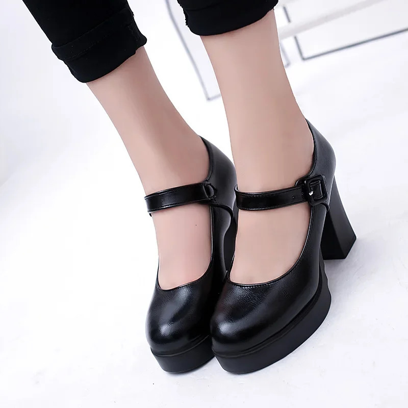 Shoes Mary Janes Womens High Fashion Buckle Strap New Dress Pumps Round Toe Heels Women 241014