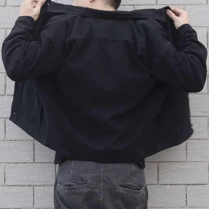 Mens Denim Jacket Black Solid Color Male Jean Coats Autumn Fashion G Loose Low Cost Winter Outerwear Fast Delvery Large Size L 241011