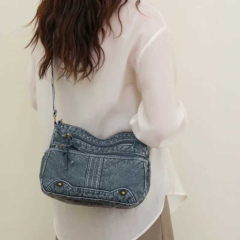 Denim Versatile Crossbody Bags Solid Zipper Womens Bag for Sale High Quality Sewing Thread High Capacity Shoulder Bag M241014
