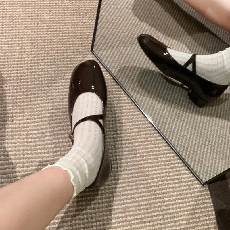 Women Patent Leather Mary Janes Ladies Summer Fashion Square Comfortable Pointed Toe Ballet Flat Casual Shoes 241014