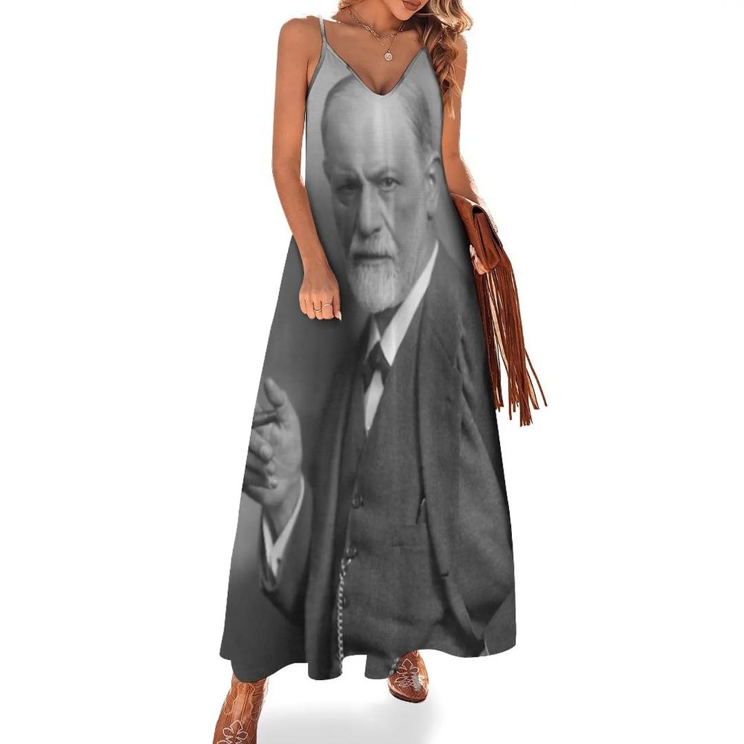 Sigmund Freud halftone in black and white Sleeveless Dress Clothing dresses korean style dress dresses elegant dresses for