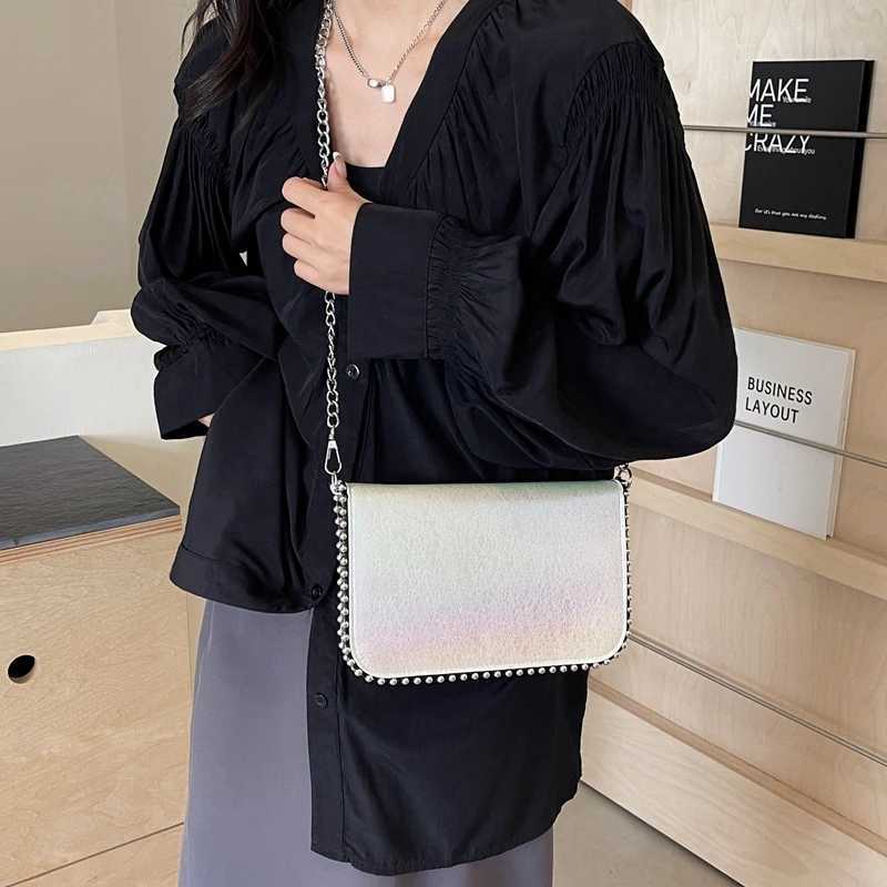 Womens Small Chain Shoulder Bag Korean Fashion New Trend Womens Silver Ten Font Bag Y2K Handbag and Wallet M241014