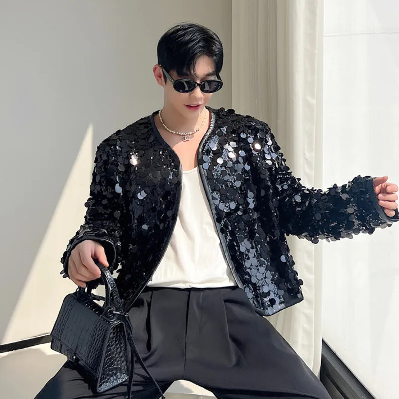 IEFB Sexy Man Jackets Fashion Korean Style Sequin Short Coat Trend Niche Mens Personality Clothing Autumn Top 9C2073 241011
