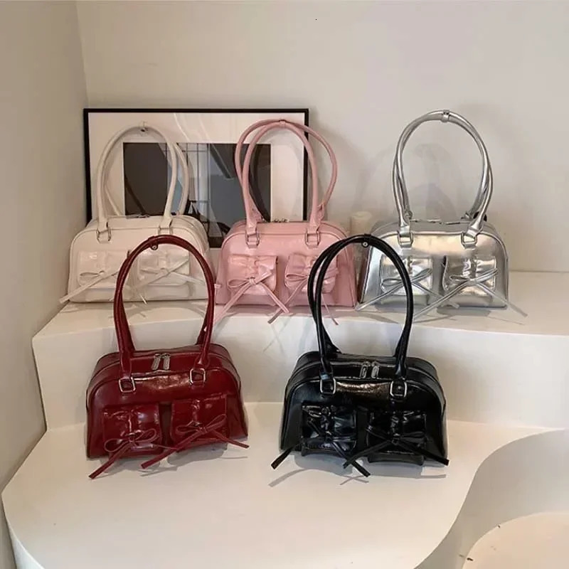 Free Shipping Cute Bow Tie Underarm Bags For Women Y2K Korean Fashion Handbags And Purses Pu Leather Shoulder Er Bag Designer Bag Luxury Bag Tote Bag