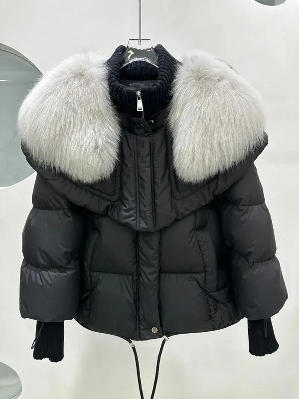Fur Collar Goose Down Jacket Female Short Haining Winter Coat 2023 Bread Clothing Women Parkas 241011