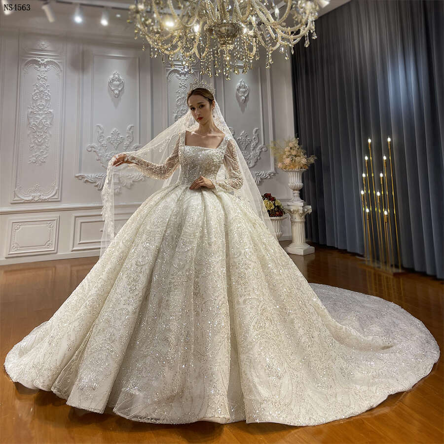 Square Necke Sleeves Wedding Dress Lace