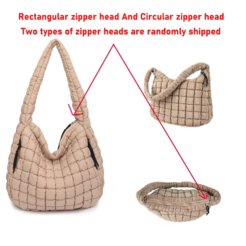 3 Casual Ruched Hobos Women Shoulder Bags Quilted Padded Crossbody Large Capacity Nylon Puffer Tote Bag Big Shopper Purses 241014 4
