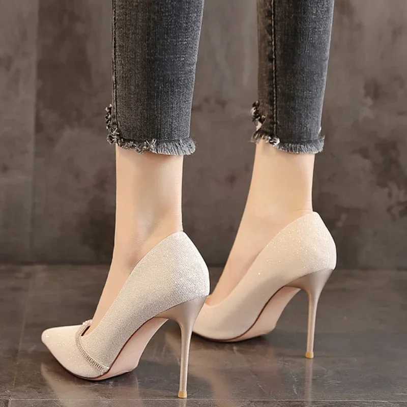 New Women Mid Heeled Sequin High-heeled Shoes Black Square Buckle Fashion High Heeled Shoes Woman Shoes Tacones Mujer PupmsLX241014